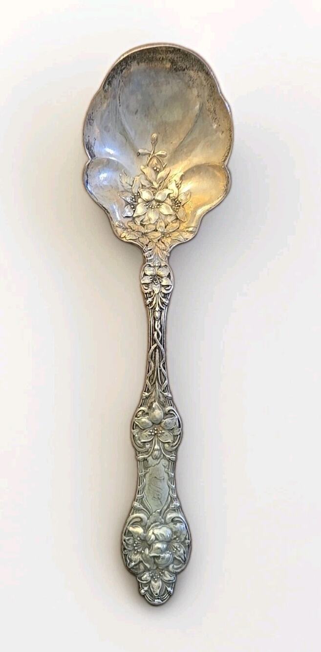 Alvin Sterling Orange Blossom Berry Spoon 6" Art Nouveau Antique 1905 Silver
